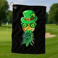 Mask Swinger Upside Down Pineapple Shamrock St Patrick's Day Golf Towel thumb 1