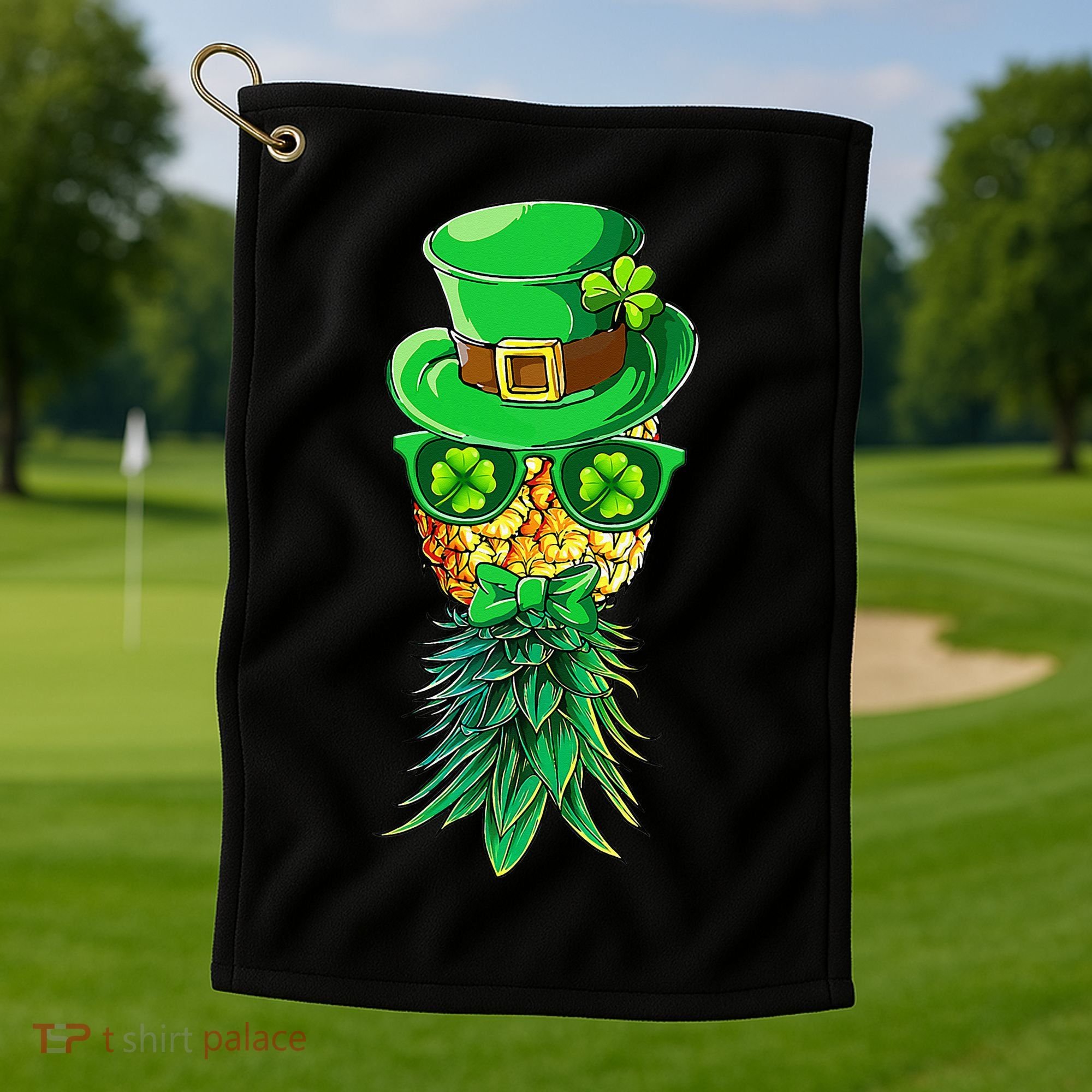 Mask Swinger Upside Down Pineapple Shamrock St Patrick's Day Golf Towel