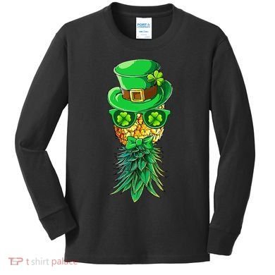 Mask Swinger Upside Down Pineapple Shamrock St Patrick's Day Kids Long Sleeve Shirt