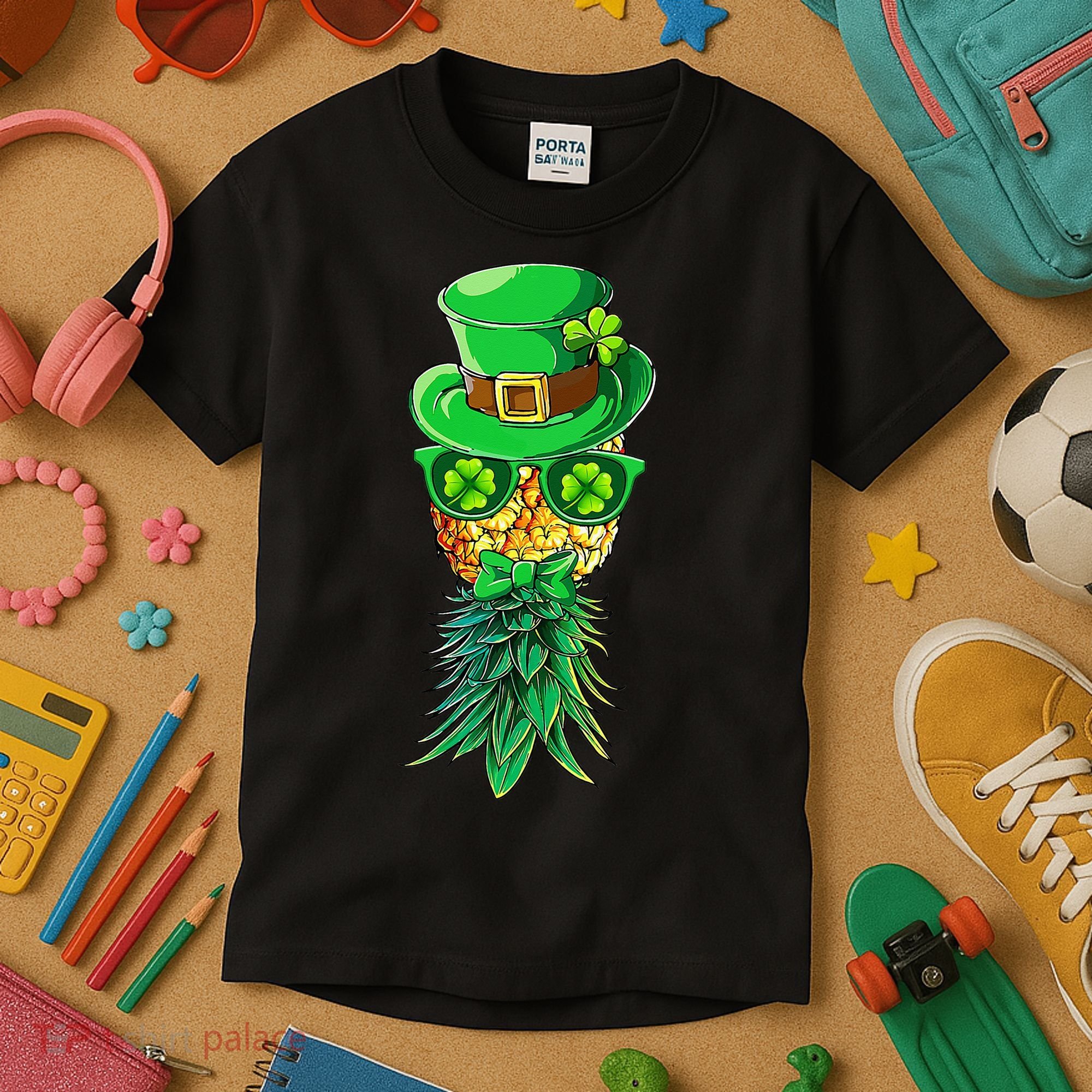 Mask Swinger Upside Down Pineapple Shamrock St Patrick's Day Kids T-Shirt