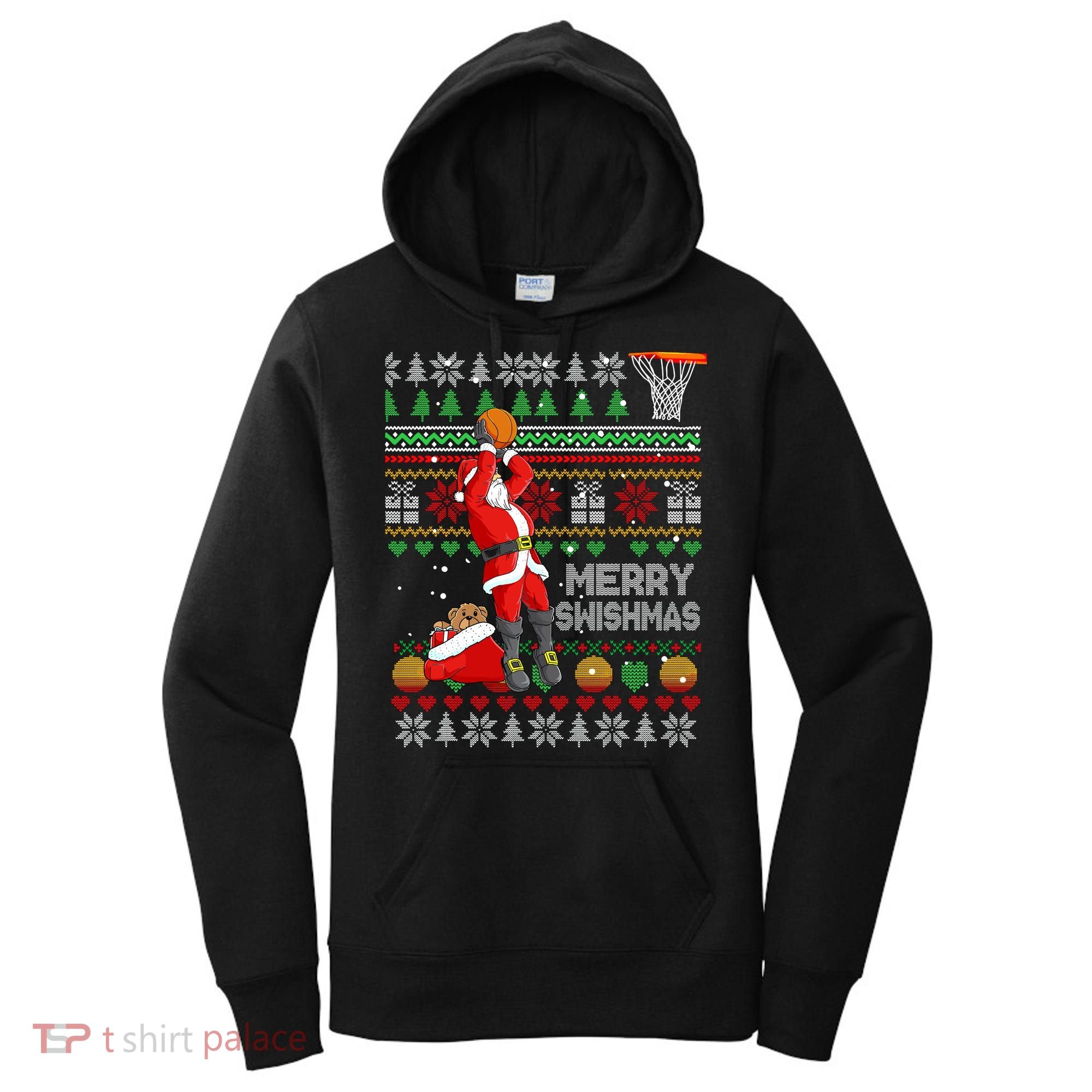 Merry Swishmas Ugly Christmas Basketball Christmas Women's Hoodie