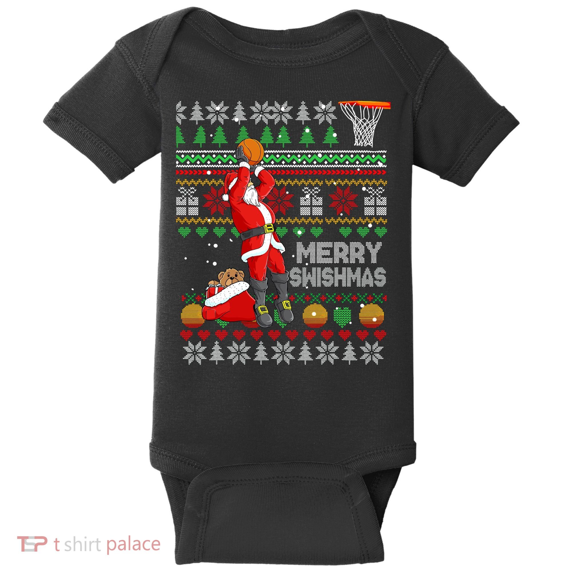 Merry Swishmas Ugly Christmas Basketball Christmas Baby Bodysuit