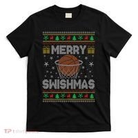 Merry Swishmas Ugly Christmas Sweater Basketball Christmas T-Shirt thumb 0