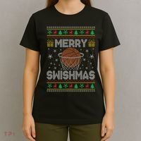 Merry Swishmas Ugly Christmas Sweater Basketball Christmas T-Shirt thumb 4