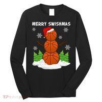 Merry Swishmas Ugly Sweater Basketball Christmas Snowman Basketball Character Long Sleeve Shirt thumb 0