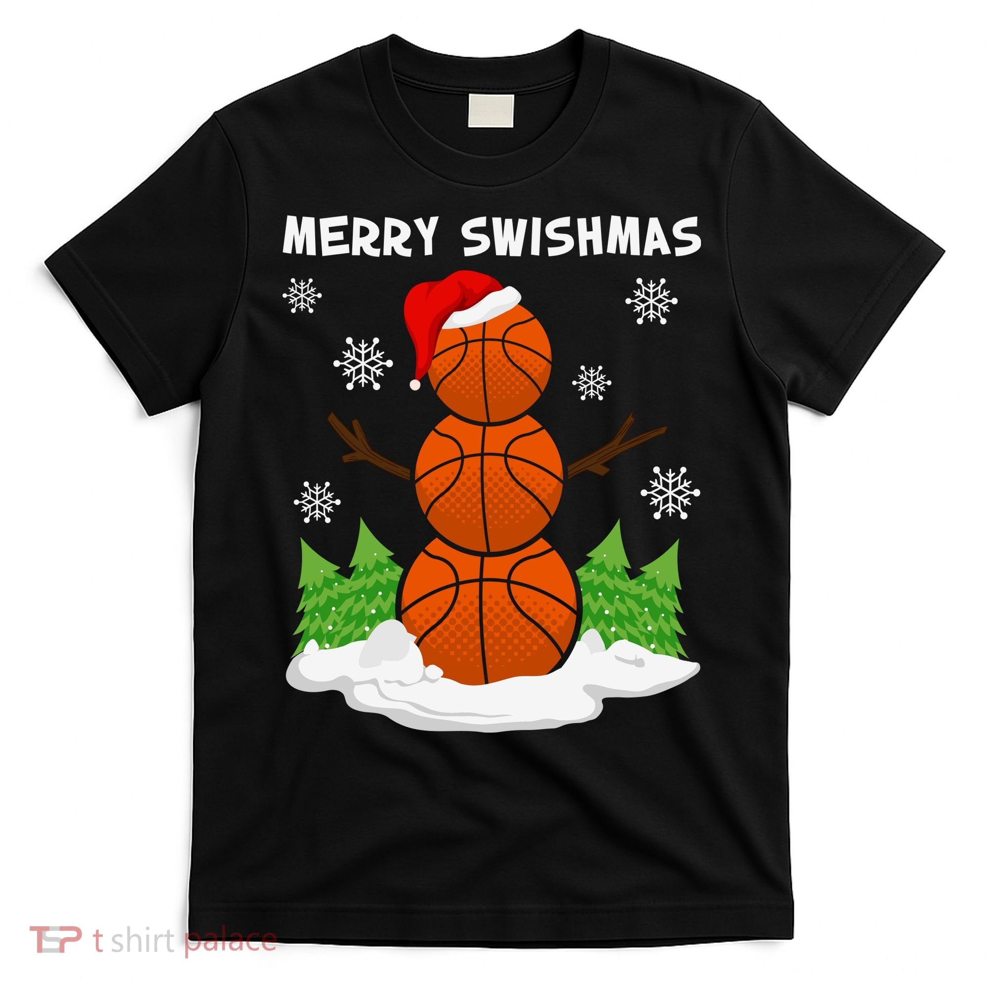 Merry Swishmas Ugly Sweater Basketball Christmas Snowman Basketball Character T-Shirt