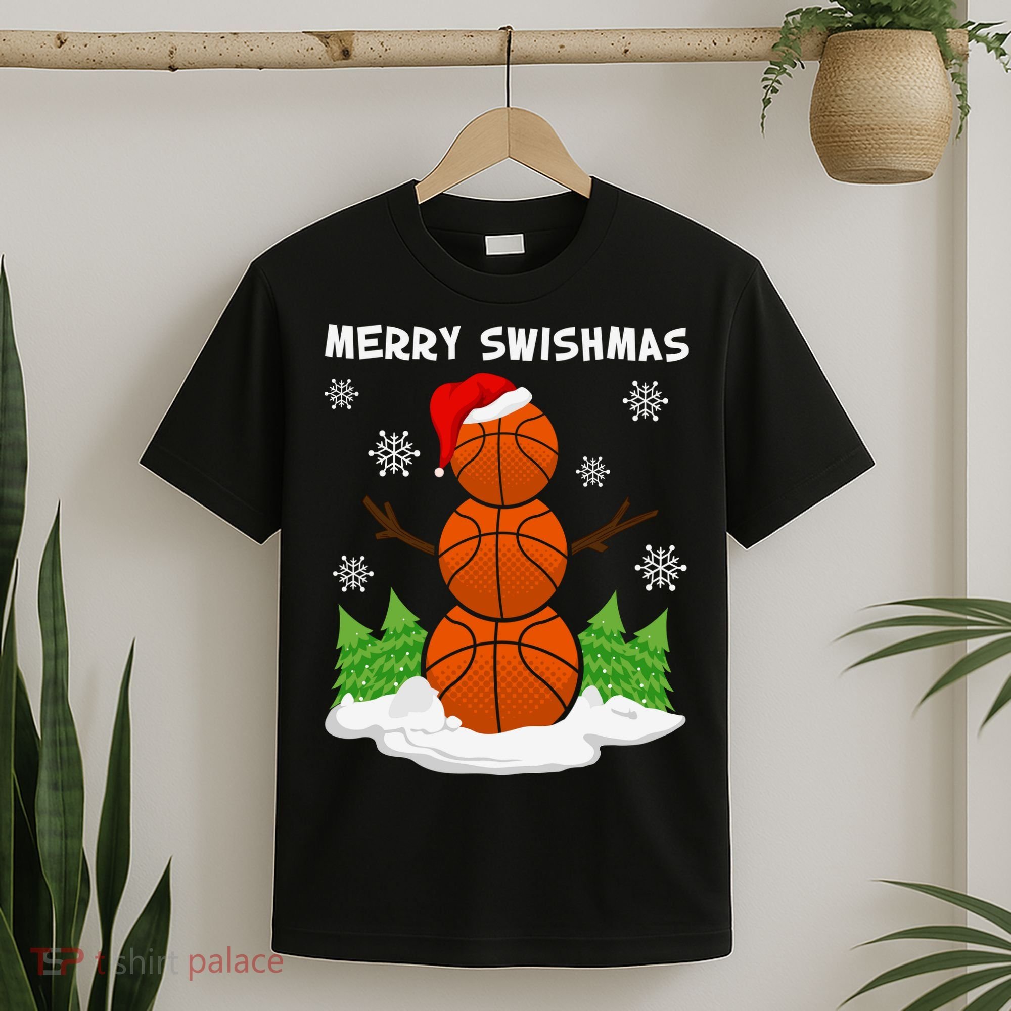 Merry Swishmas Ugly Sweater Basketball Christmas Snowman Basketball Character T-Shirt