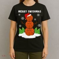 Merry Swishmas Ugly Sweater Basketball Christmas Snowman Basketball Character T-Shirt thumb 4