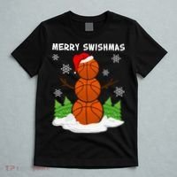 Merry Swishmas Ugly Sweater Basketball Christmas Snowman Basketball Character T-Shirt thumb 5