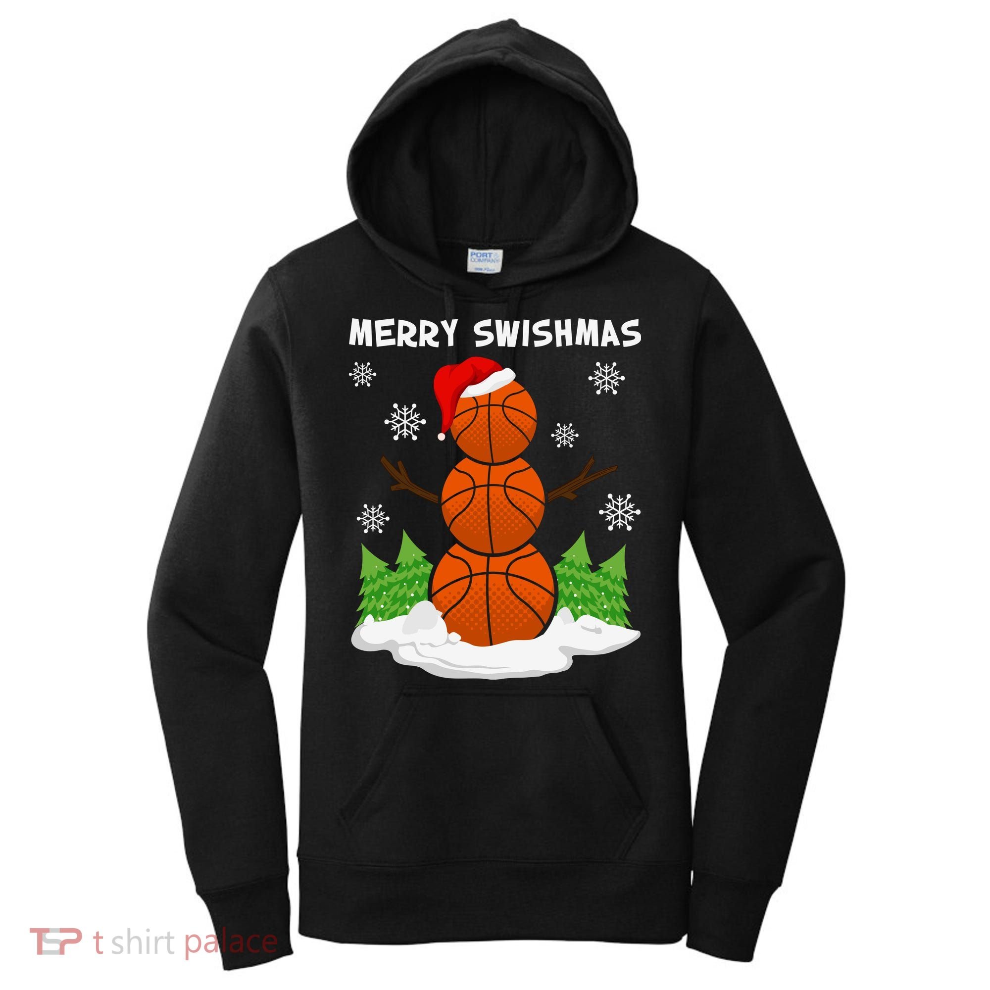 Merry Swishmas Ugly Sweater Basketball Christmas Snowman Basketball Character Women's Hoodie