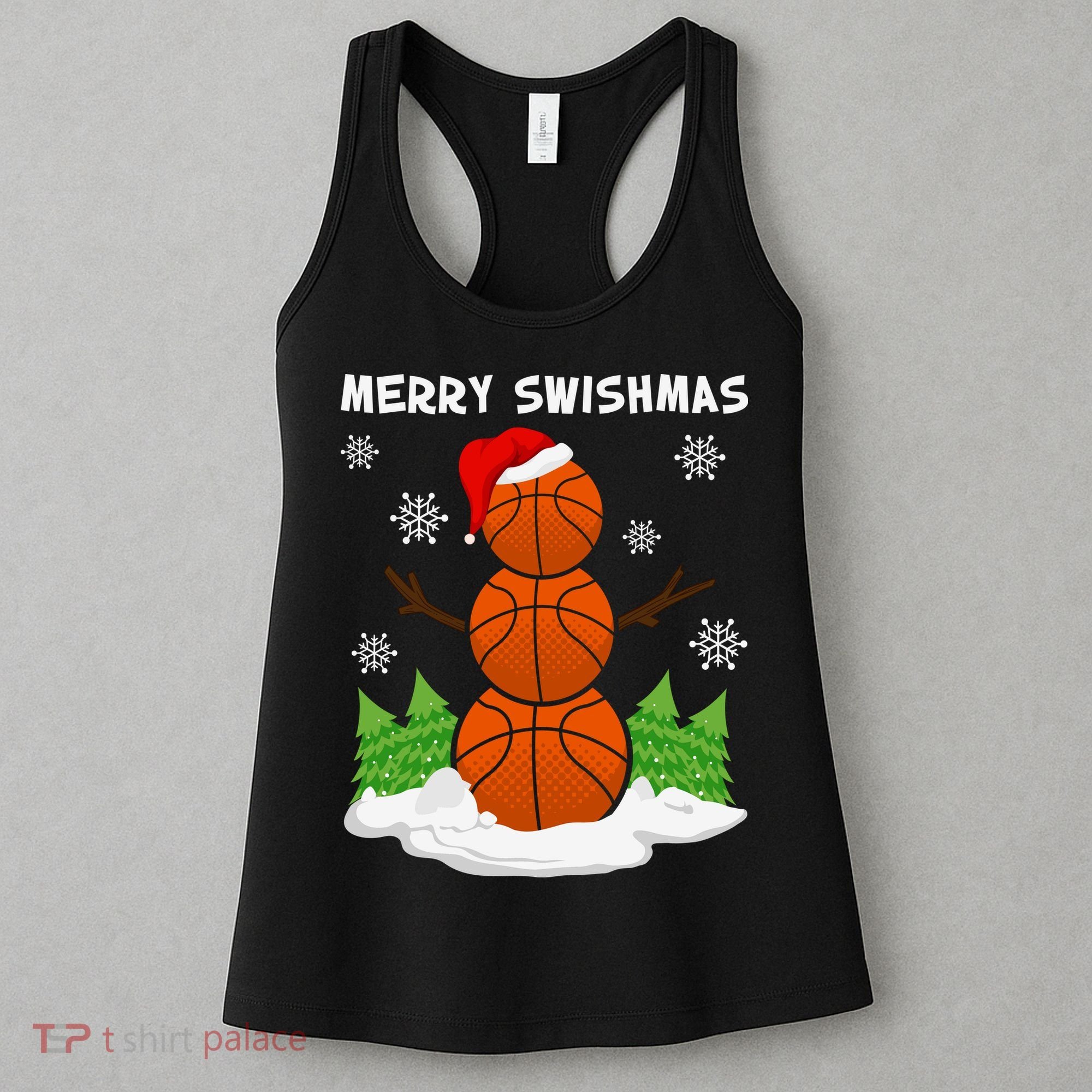 Merry Swishmas Ugly Sweater Basketball Christmas Snowman Basketball Character Women's Tank Top