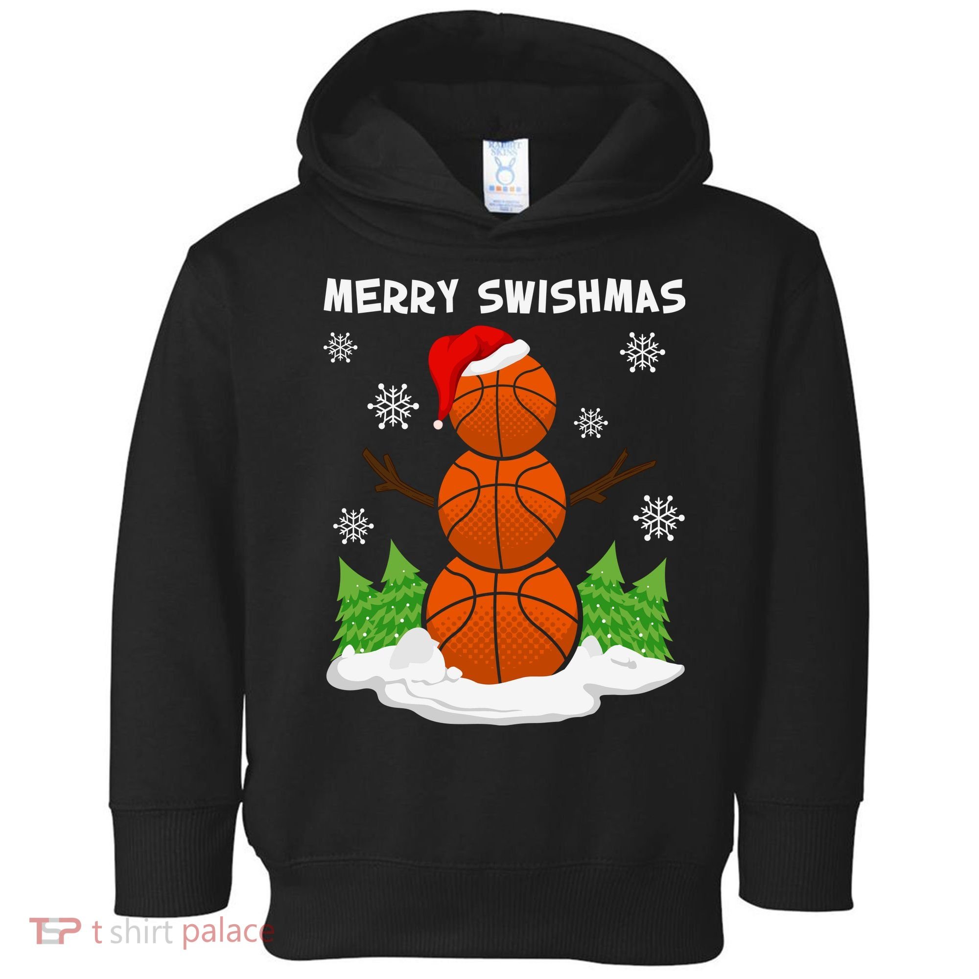 Merry Swishmas Ugly Sweater Basketball Christmas Snowman Basketball Character Toddler Hoodie