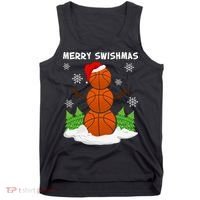 Merry Swishmas Ugly Sweater Basketball Christmas Snowman Basketball Character Tank Top thumb 0