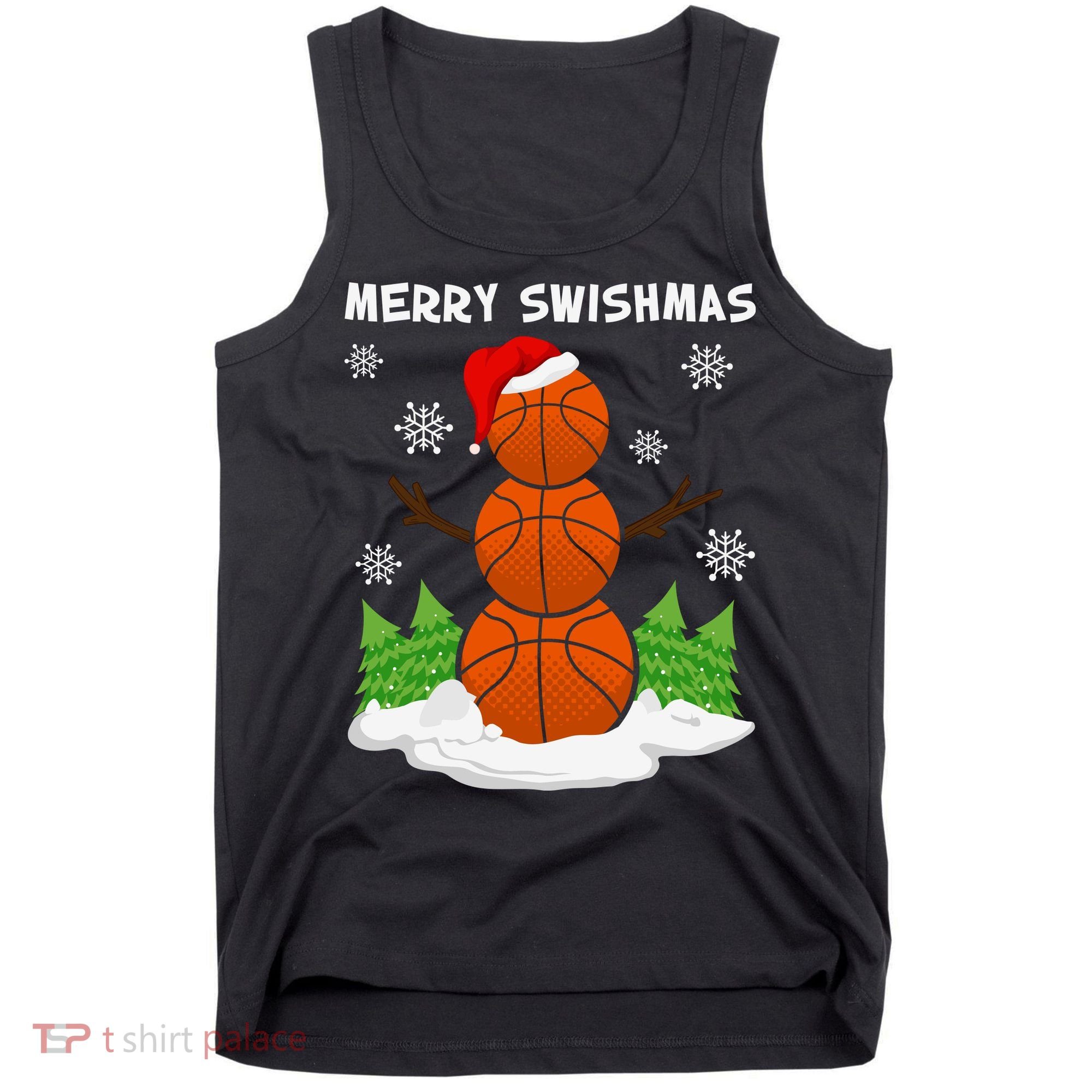 Merry Swishmas Ugly Sweater Basketball Christmas Snowman Basketball Character Tank Top