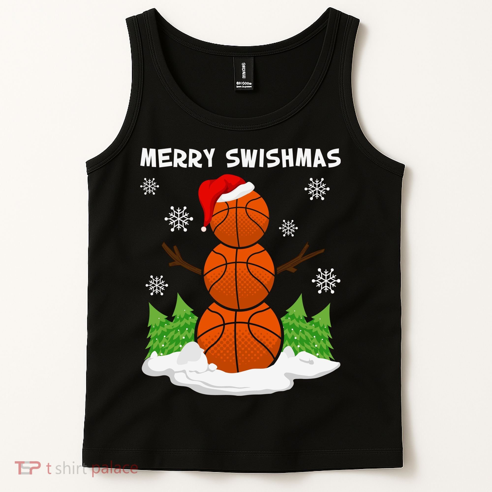 Merry Swishmas Ugly Sweater Basketball Christmas Snowman Basketball Character Tank Top