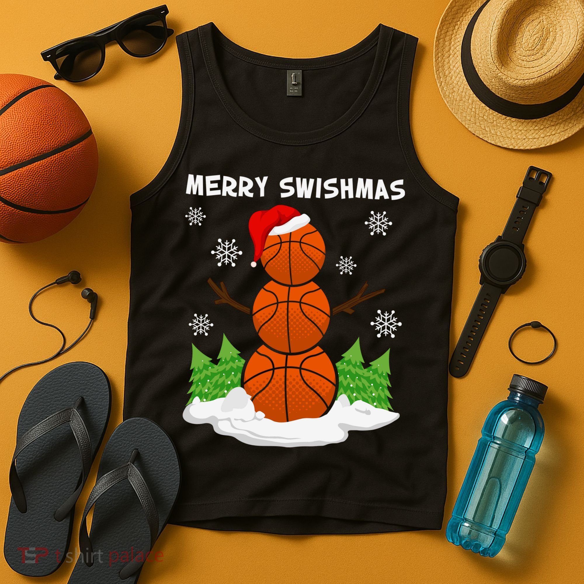 Merry Swishmas Ugly Sweater Basketball Christmas Snowman Basketball Character Tank Top