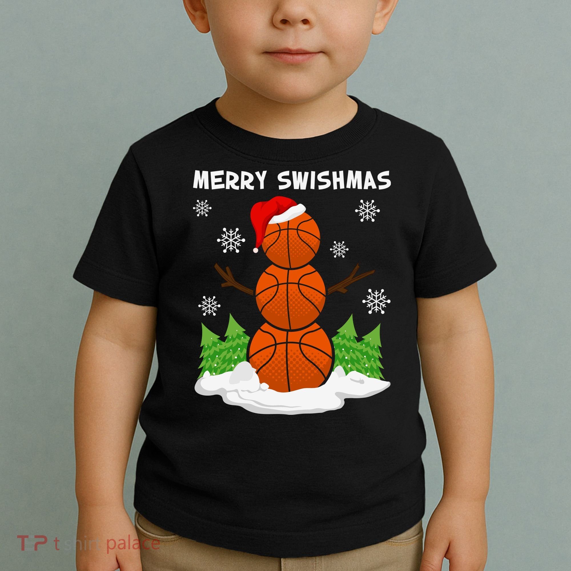 Merry Swishmas Ugly Sweater Basketball Christmas Snowman Basketball Character Toddler T-Shirt