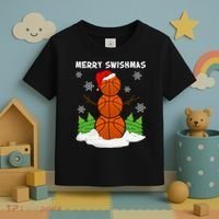 Merry Swishmas Ugly Sweater Basketball Christmas Snowman Basketball Character Toddler T-Shirt thumb 3