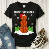 Merry Swishmas Ugly Sweater Basketball Christmas Snowman Basketball Character Women's T-Shirt thumb 3