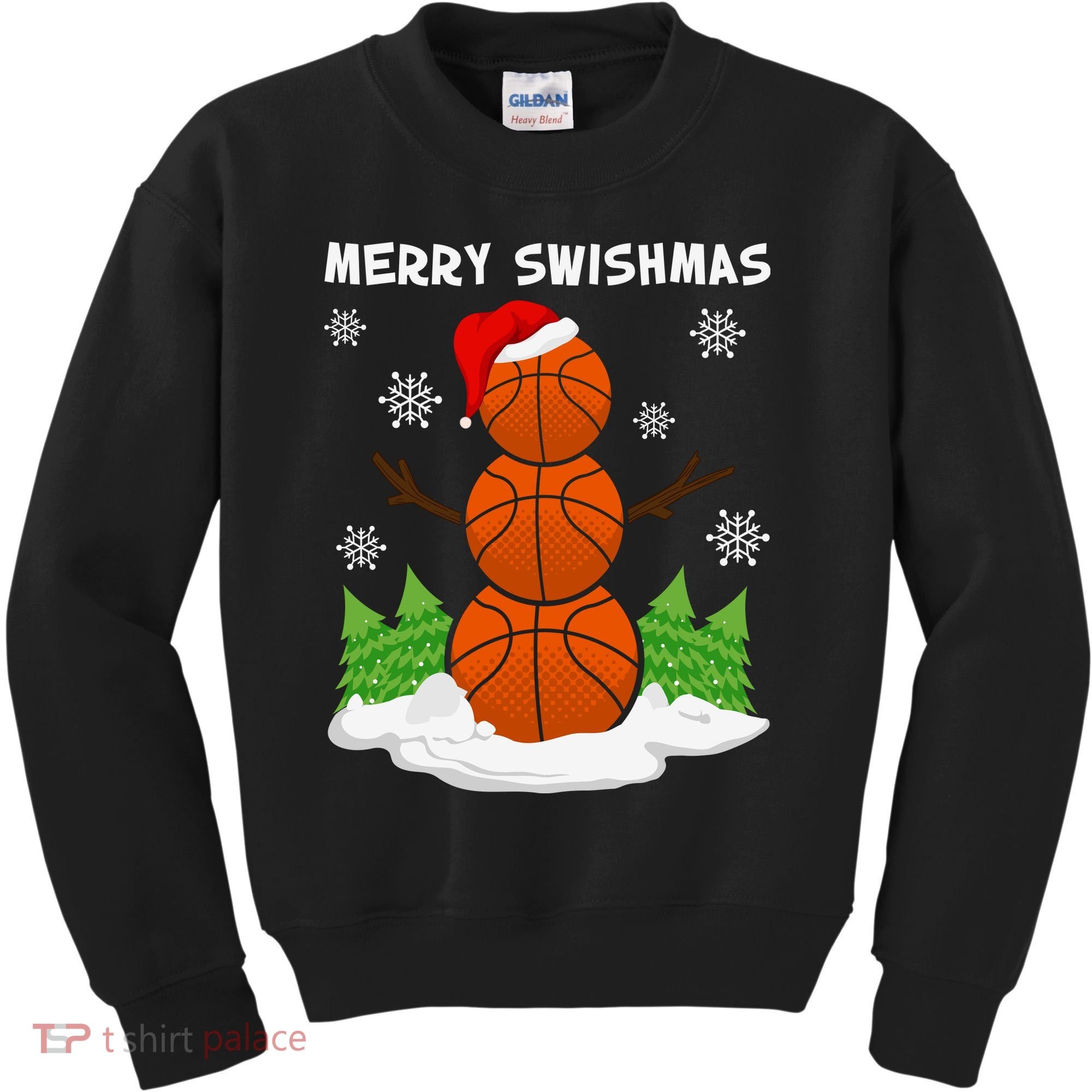 Merry Swishmas Ugly Sweater Basketball Christmas Snowman Basketball Character Kids Sweatshirt