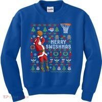 Merry Swishmas Ugly Christmas Basketball Christmas Gift Kids Sweatshirt thumb 0