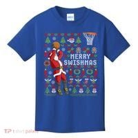 Merry Swishmas Ugly Christmas Basketball Christmas Gift Kids T-Shirt thumb 0