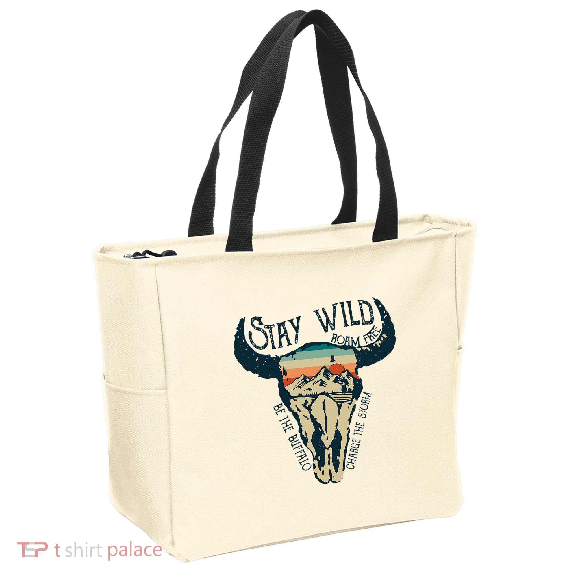 MIDWEST STAY WILD ROAM FREE Skull Cow Tote Bag