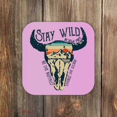 MIDWEST STAY WILD ROAM FREE Skull Cow Coaster