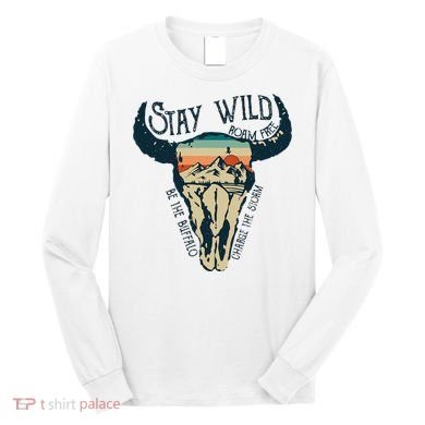 MIDWEST STAY WILD ROAM FREE Skull Cow Long Sleeve Shirt