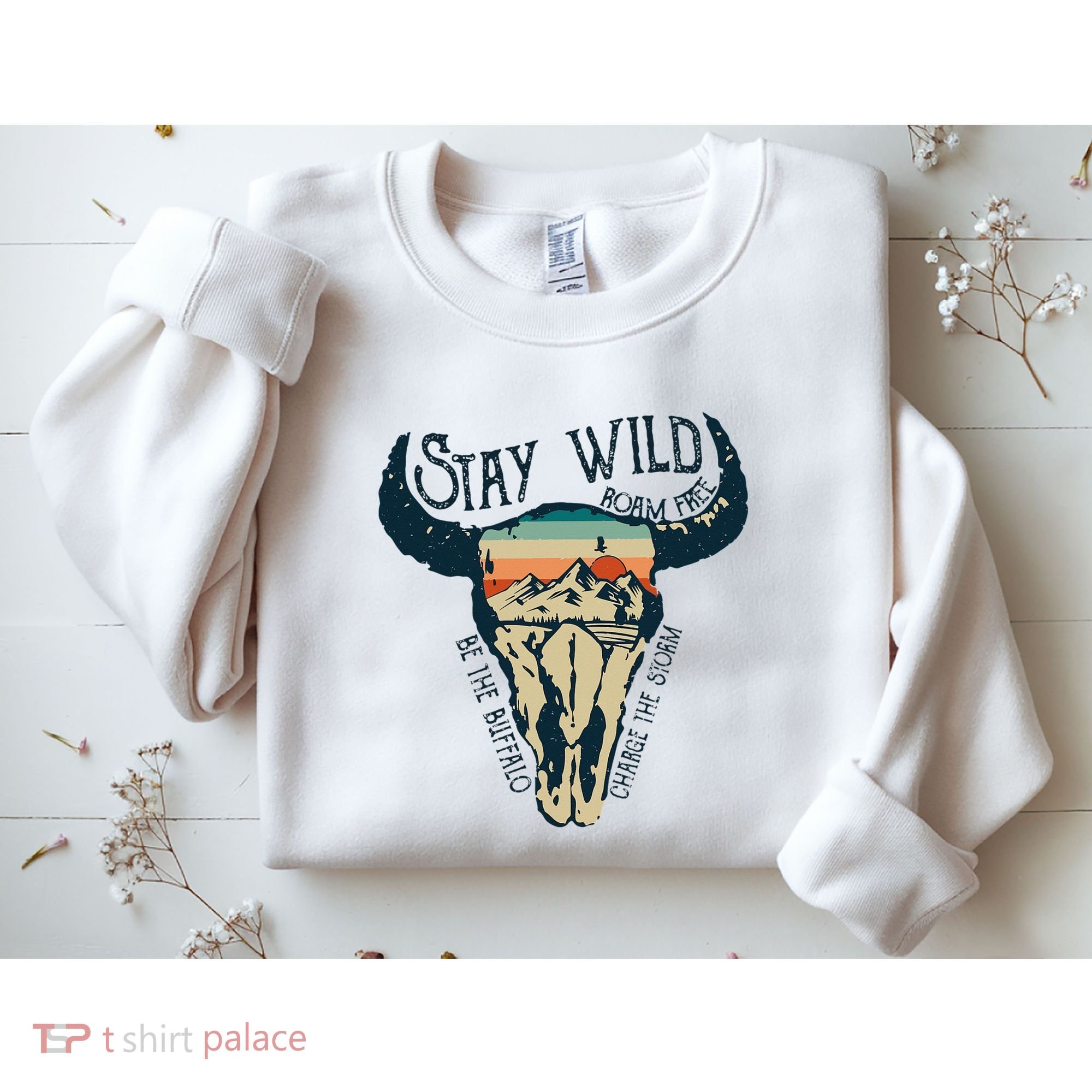 MIDWEST STAY WILD ROAM FREE Skull Cow Sweatshirt