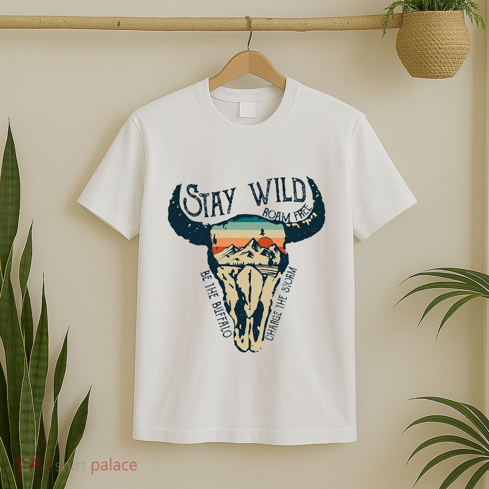 MIDWEST STAY WILD ROAM FREE Skull Cow T-Shirt