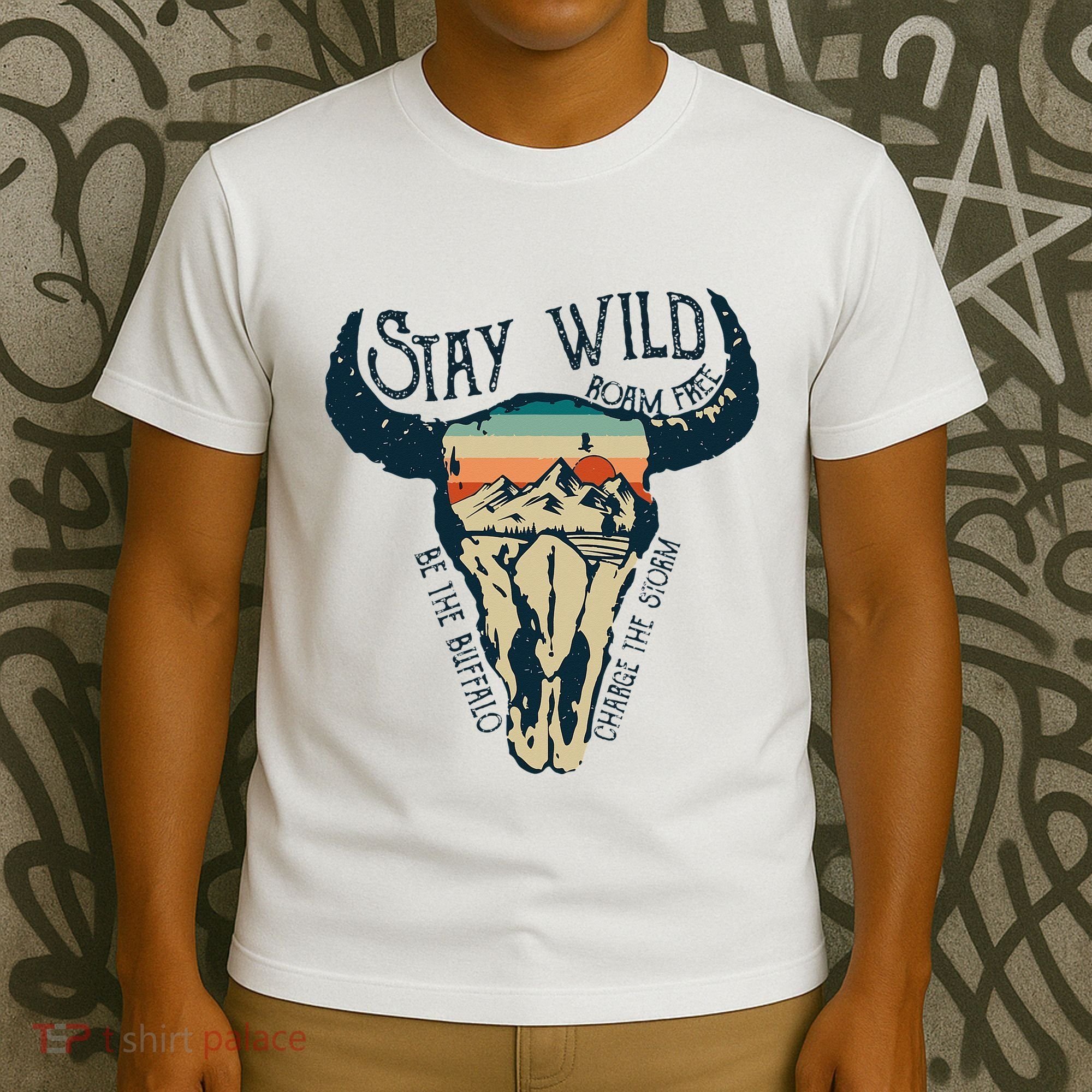 MIDWEST STAY WILD ROAM FREE Skull Cow T-Shirt