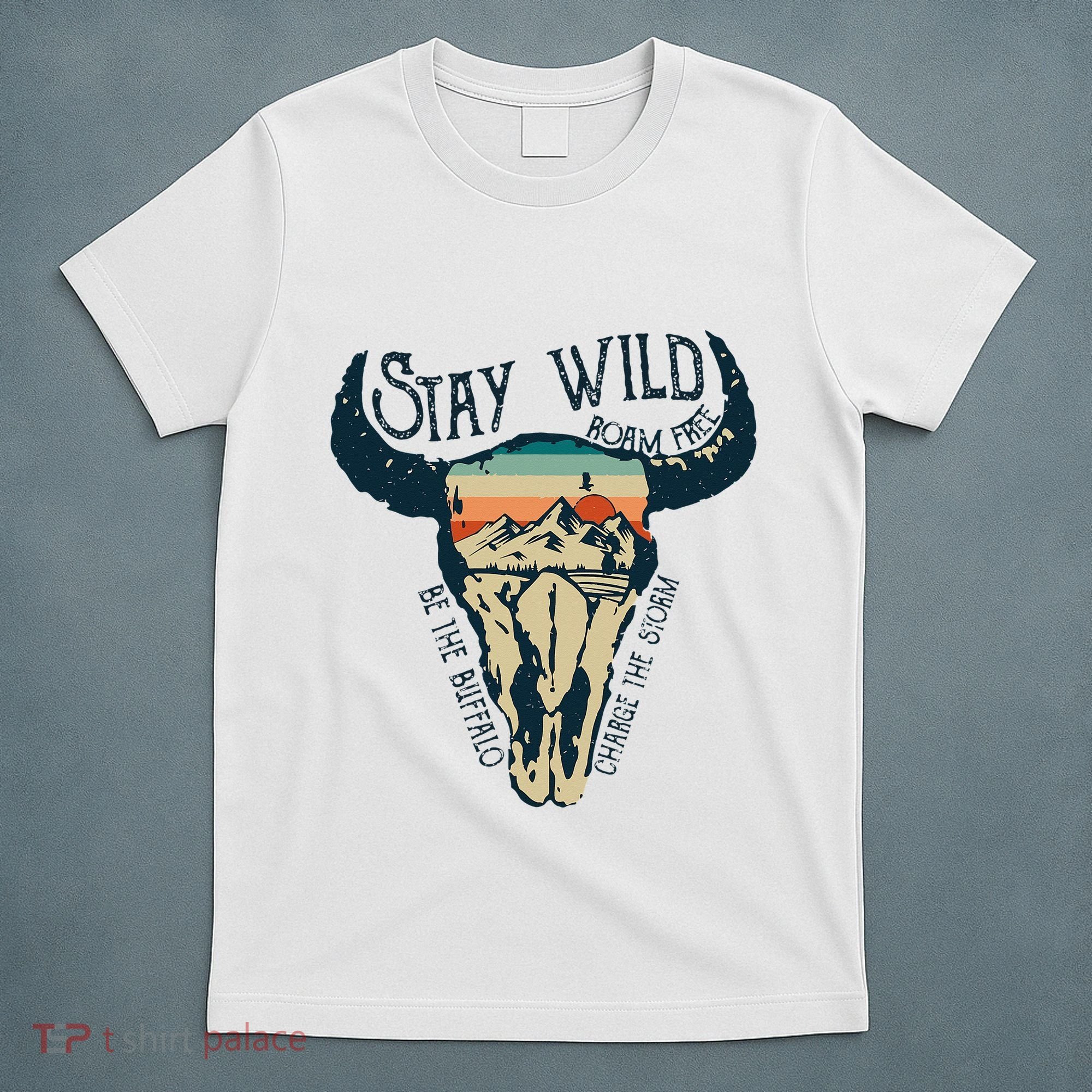 MIDWEST STAY WILD ROAM FREE Skull Cow T-Shirt