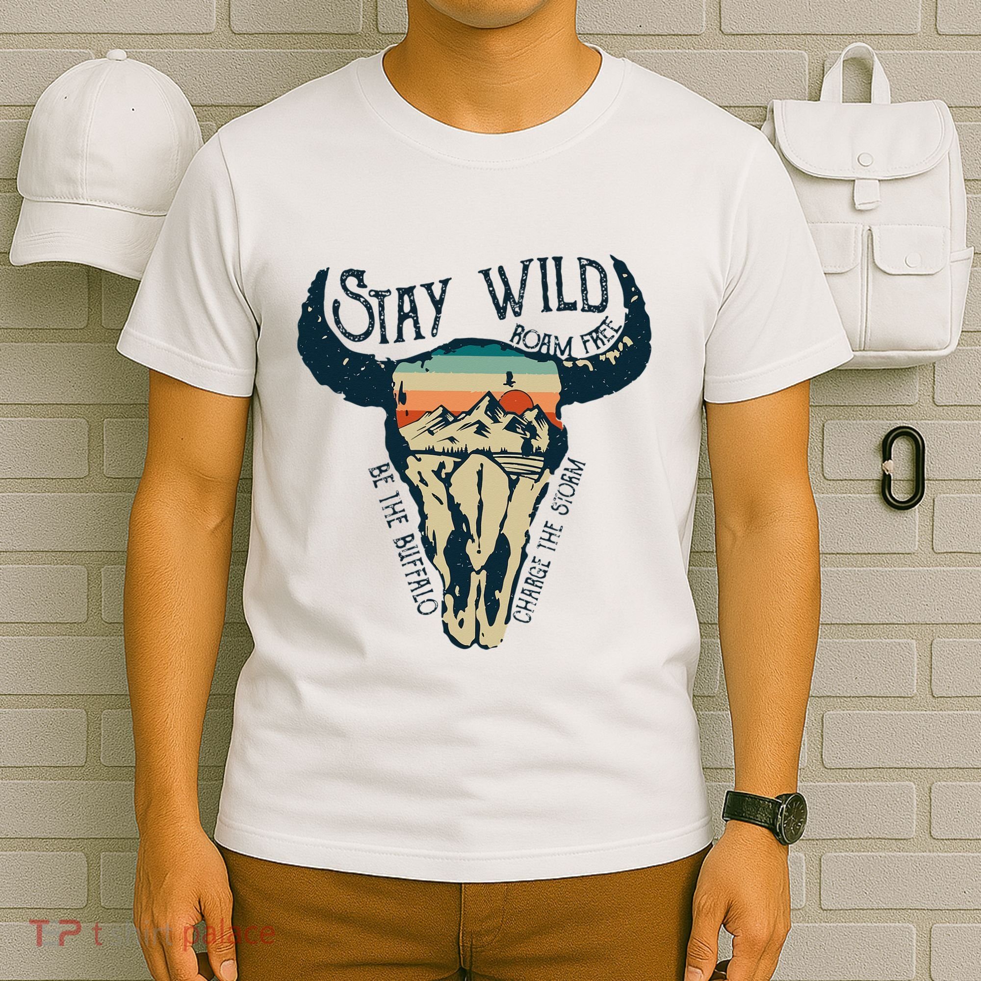 MIDWEST STAY WILD ROAM FREE Skull Cow T-Shirt