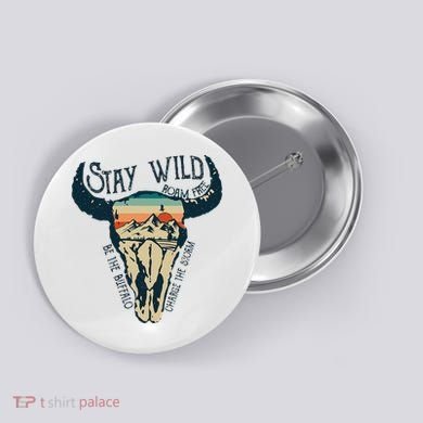 MIDWEST STAY WILD ROAM FREE Skull Cow Button
