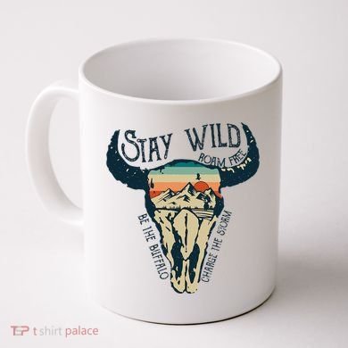 MIDWEST STAY WILD ROAM FREE Skull Cow Coffee Mug
