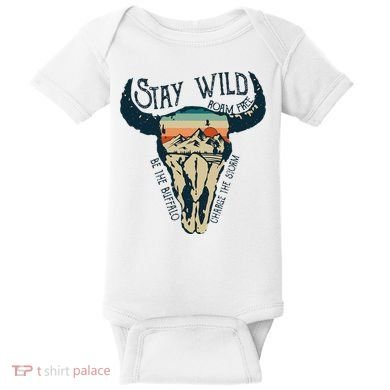 MIDWEST STAY WILD ROAM FREE Skull Cow Baby Bodysuit