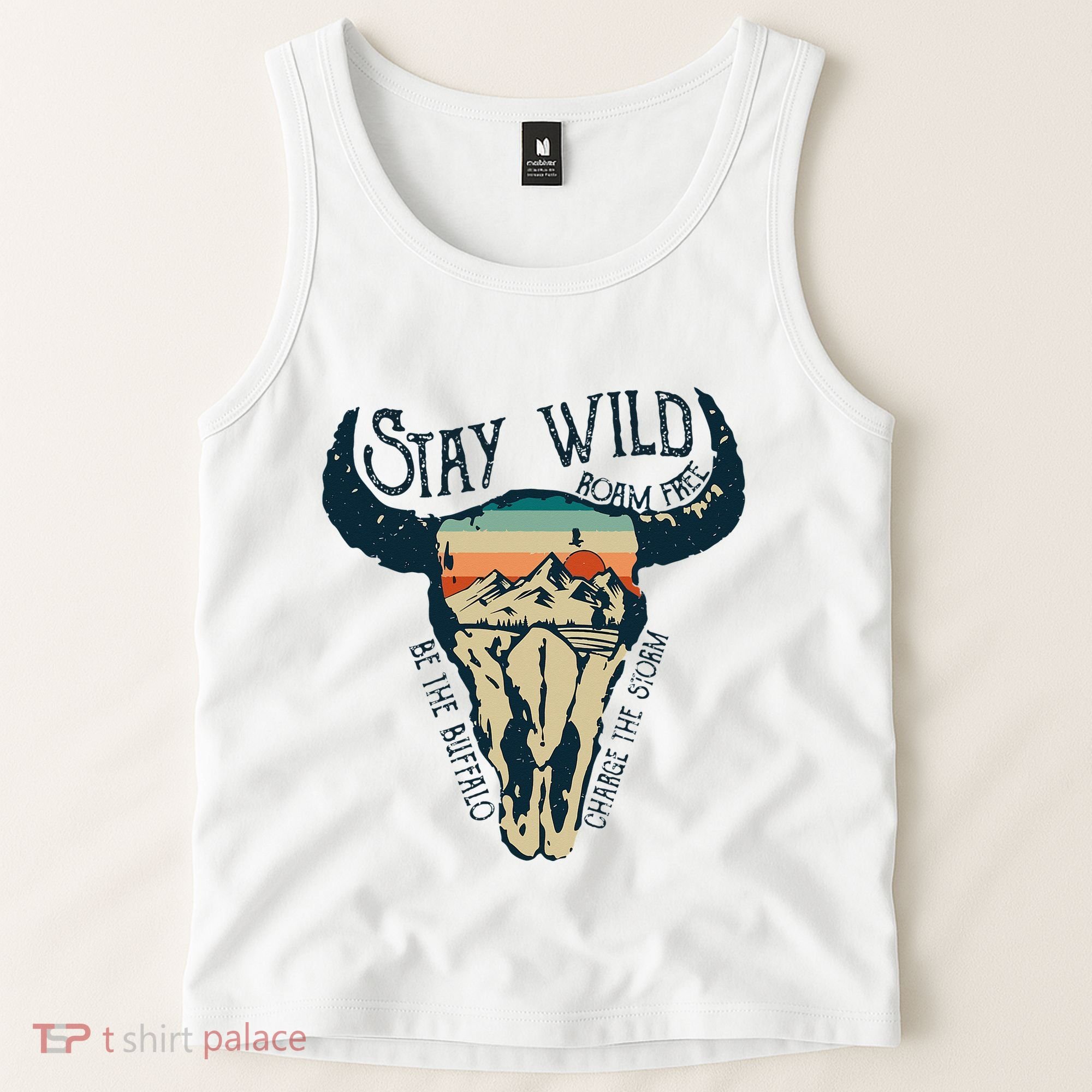 MIDWEST STAY WILD ROAM FREE Skull Cow Tank Top