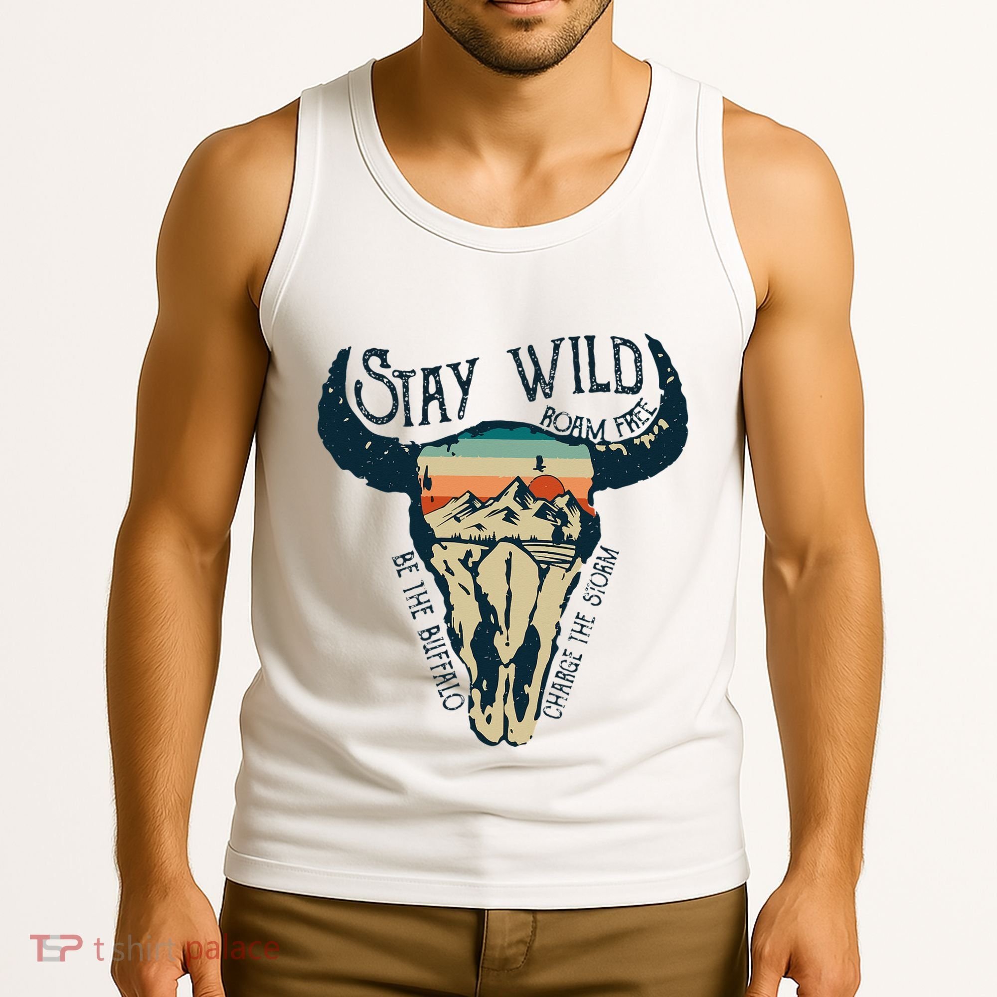 MIDWEST STAY WILD ROAM FREE Skull Cow Tank Top