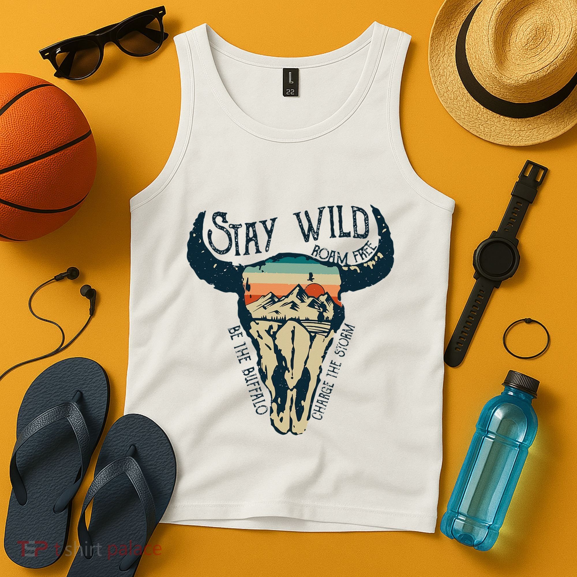MIDWEST STAY WILD ROAM FREE Skull Cow Tank Top