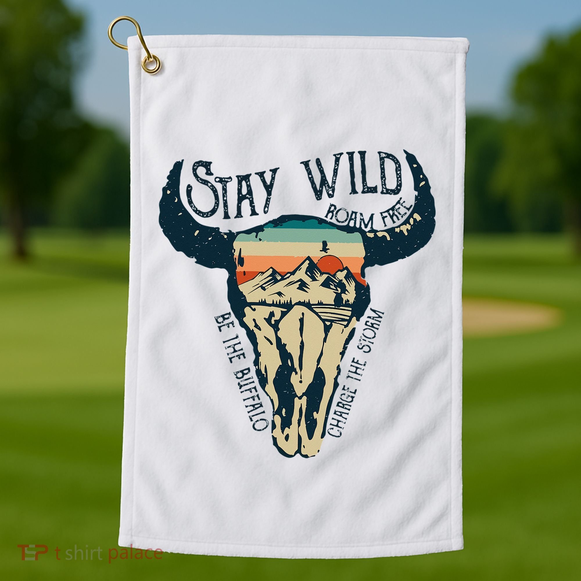 MIDWEST STAY WILD ROAM FREE Skull Cow Golf Towel