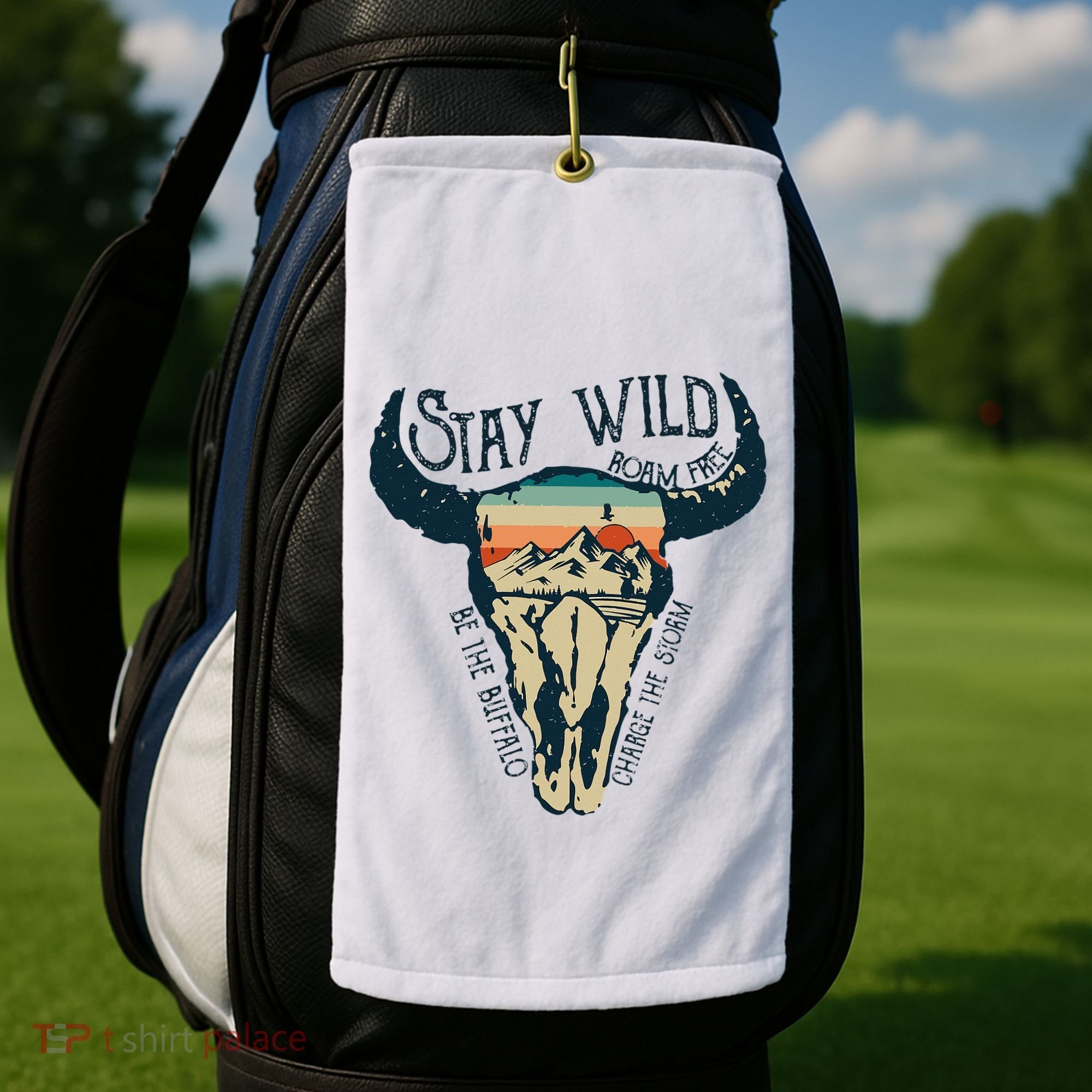 MIDWEST STAY WILD ROAM FREE Skull Cow Golf Towel