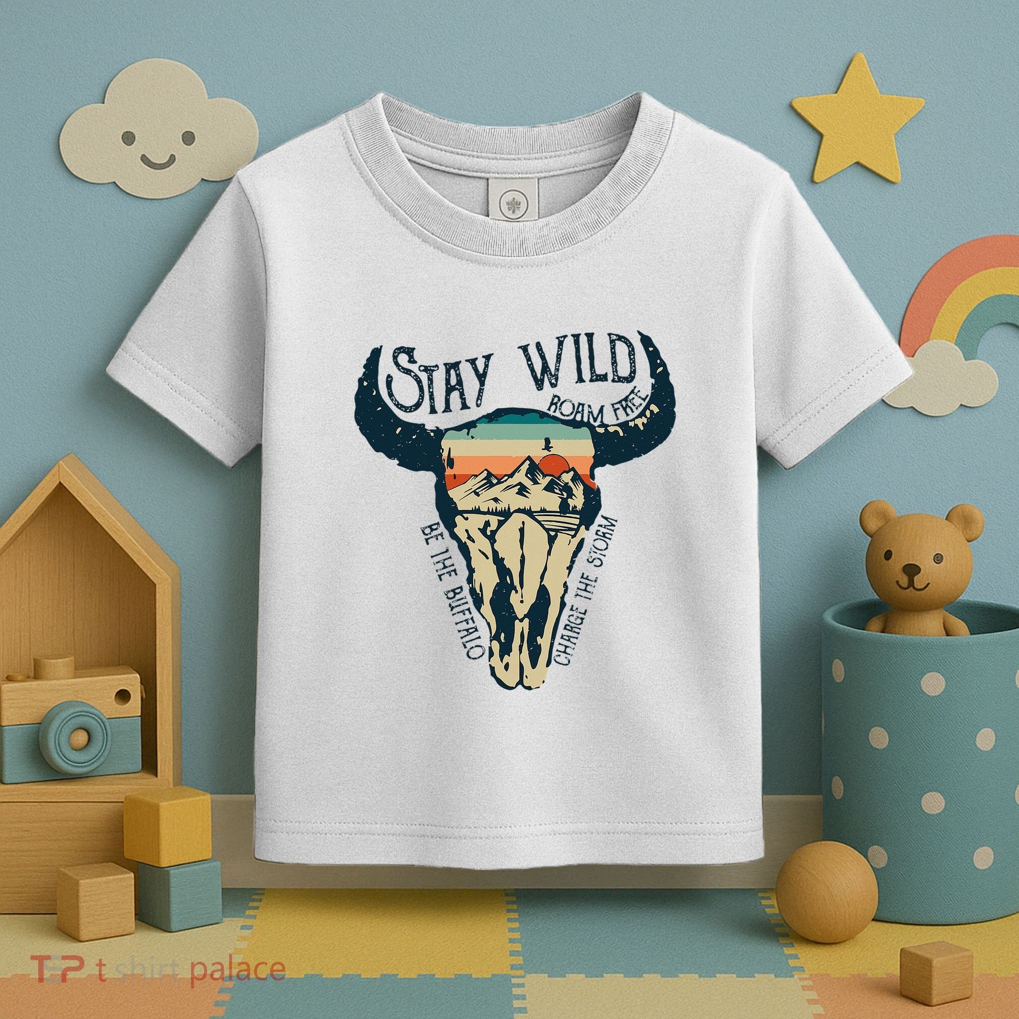 MIDWEST STAY WILD ROAM FREE Skull Cow Toddler T-Shirt