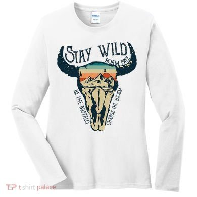 MIDWEST STAY WILD ROAM FREE Skull Cow Women's Long Sleeve Shirt
