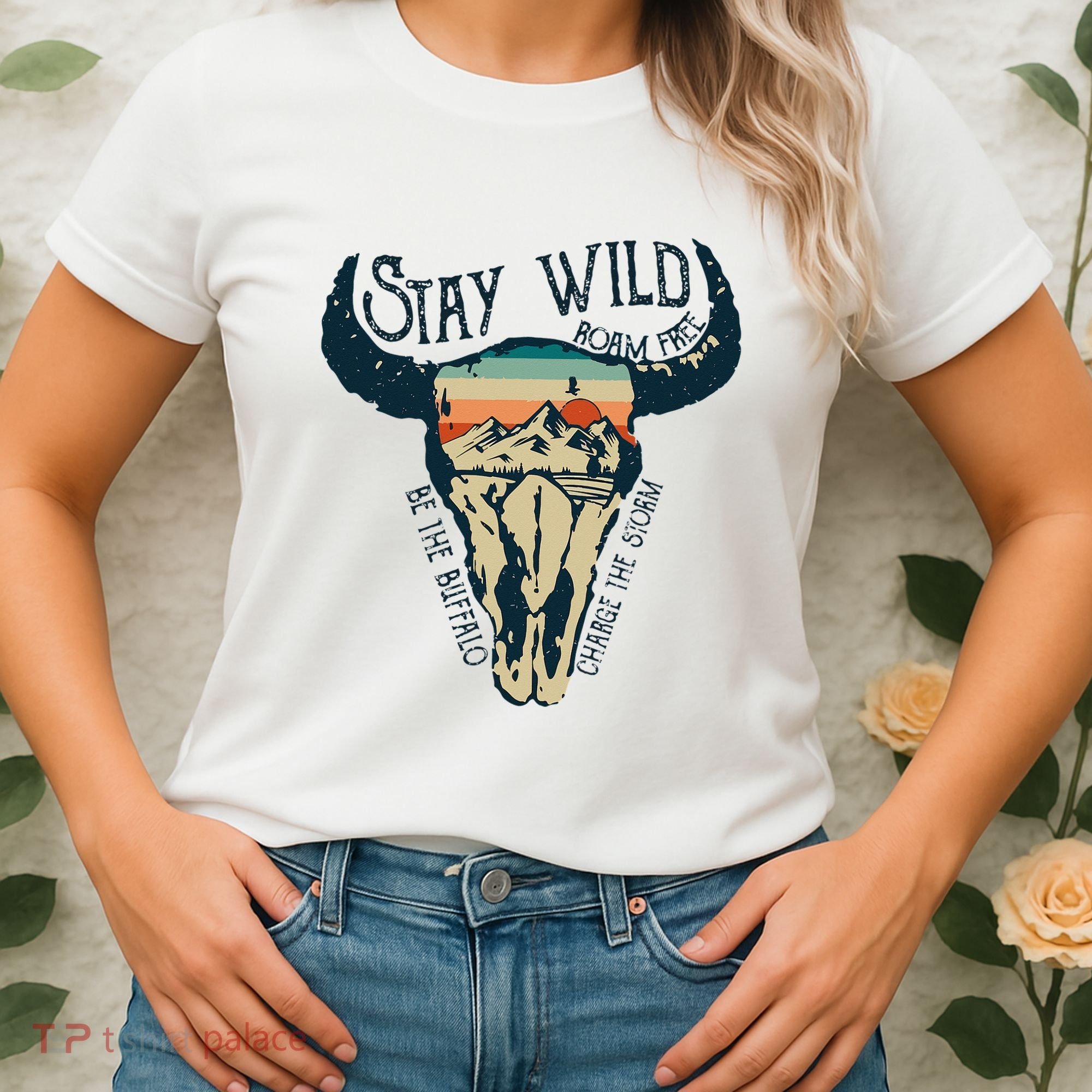 MIDWEST STAY WILD ROAM FREE Skull Cow Women's T-Shirt