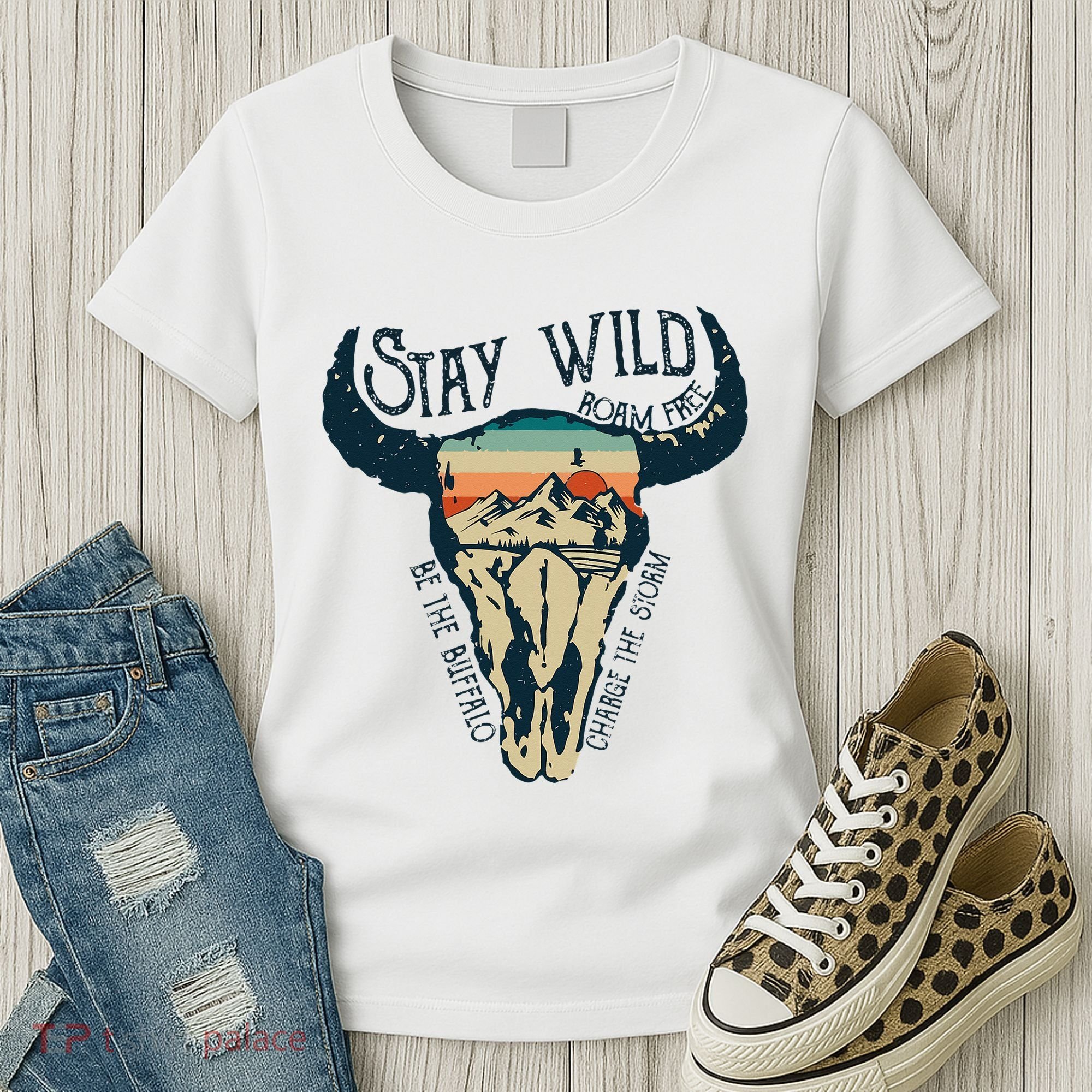 MIDWEST STAY WILD ROAM FREE Skull Cow Women's T-Shirt