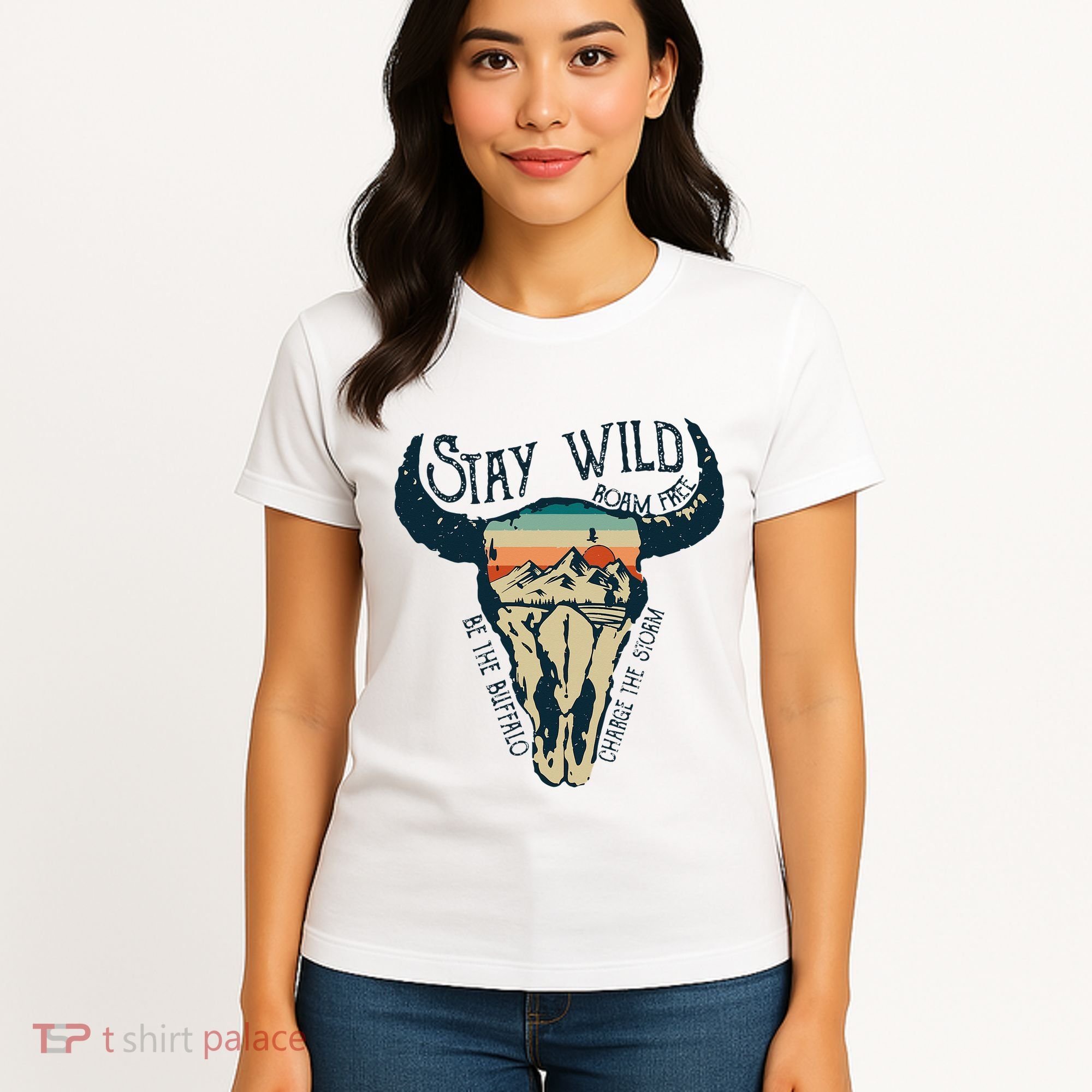 MIDWEST STAY WILD ROAM FREE Skull Cow Women's T-Shirt