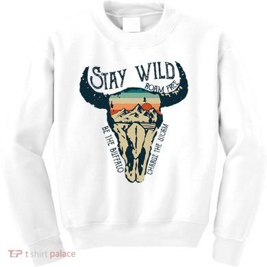 MIDWEST STAY WILD ROAM FREE Skull Cow Kids Sweatshirt