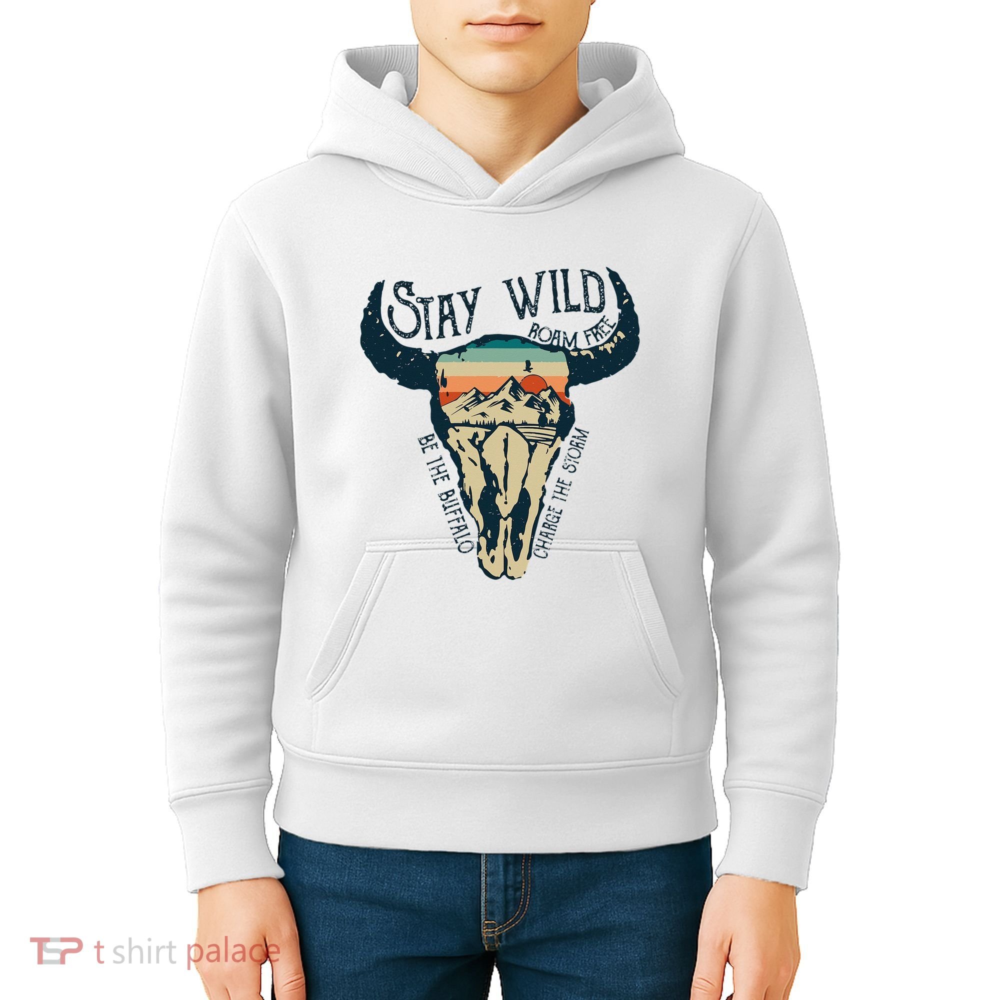 MIDWEST STAY WILD ROAM FREE Skull Cow Kids Hoodie