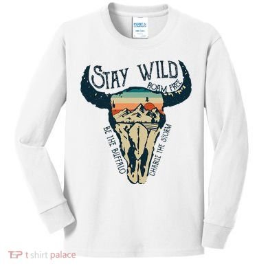 MIDWEST STAY WILD ROAM FREE Skull Cow Kids Long Sleeve Shirt